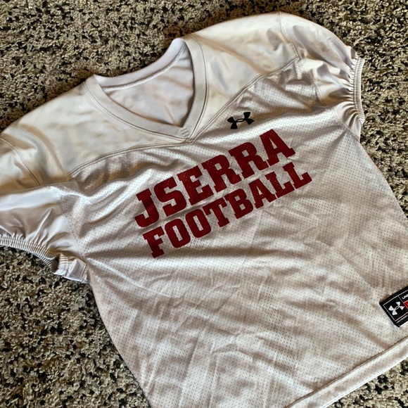 Under Armour J SERRA Highschool Football Jersey White Scrunch Sleeves Size XL - Picture 2 of 11